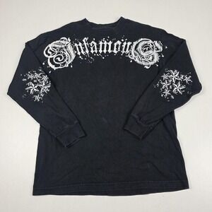 VTG Y2K Infamous Grunge Shirt Mens Medium Black Script Logo Graphic Tee Made USA
